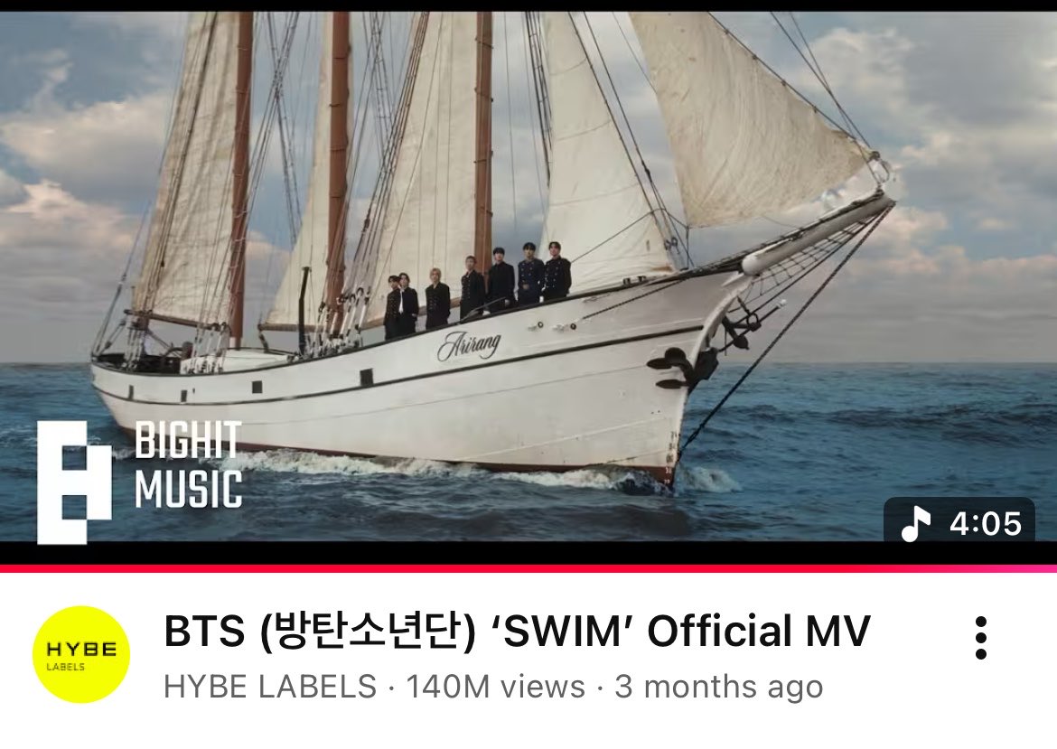 btsdatarchive's tweet photo. BTS most viewed Music Videos in each year

#1 Dynamite (2020) — 740M
#2 Butter (2021) — 658M
#3 Boy With Luv (2019) — 655M
#4 FAKE LOVE (2018) — 414M
#5 Seven (2023) — 314M 
#6 DNA (2017)  — 221.7M 
#7 Yet To Come (2022) — 171M 
#8 SWIM (2026) — 140M* 🆕 https://t.co/kWleZGANyA