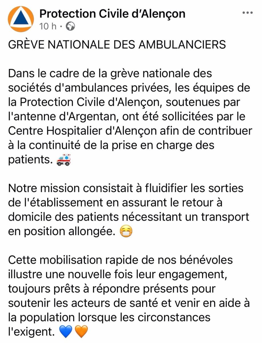 lesperlesdu15's tweet photo. J'ai pas de termes élégants pour qualifier ce mouvement de salopard de la part de la Protection Civile 

Entre pratique illégal de la profession et le principe immoral de court-circuiter un mouvement social dans un contexte où le métier d'ambulancier est en train de mourir...🤮 https://t.co/cr35tDjQ6r