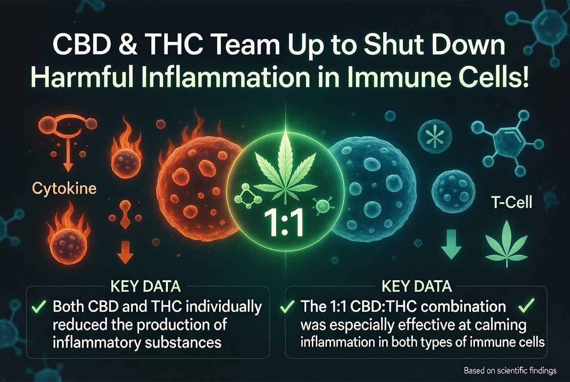 marclanders's tweet photo. CBD & THC Team Up to Shut Down Harmful Inflammation in Immune Cells!

Both CBD and THC reduced the production of inflammatory substances.  

The combination of CBD and THC (1:1 ratio) was especially effective at calming inflammation in both types of immune cells.
https://t.co/tccnuqslDp