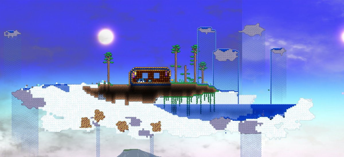 rTerraria's tweet photo. A regular sky island and a sky lake generated together in world creation to make a cool combination (large world) https://t.co/2AWkhkPSZl https://t.co/8WBQdOyJio