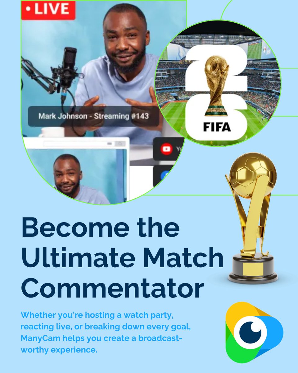 ManyCam's tweet photo. Ready for Kickoff? Stream Every Match Like a Pro ⚽ Whether you're hosting a watch party, reacting live, or breaking down every goal, ManyCam helps you create a broadcast-worthy experience #ManyCam #FIFA #WorldCup #Futbol #Soccer #ManyCamStreaming #WatchParty #FIFA26 https://t.co/4HTvNhDWs2