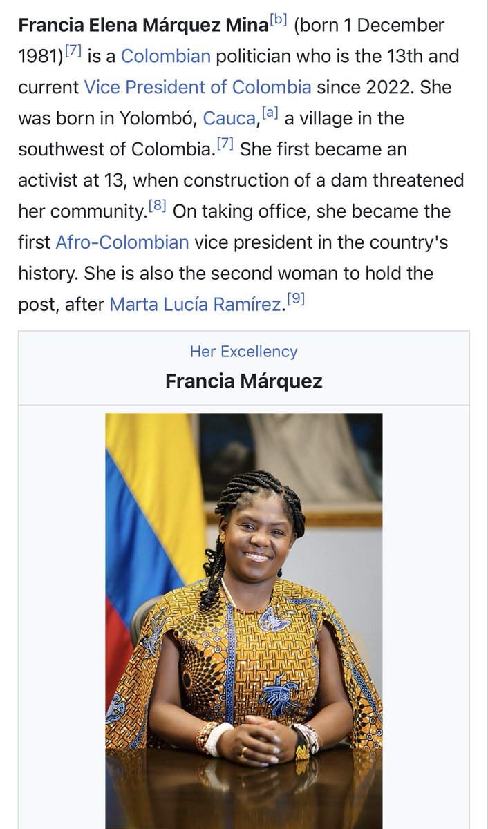 xspotsdamark's tweet photo. The Vice President of Colombia, Francia Marquez, has the surname Mina. She has stated that her family always knew they were Ashanti (main ethnic group trafficked from Elmina), and she visited Ghana, and went to Elmina castle to pay her respects. https://t.co/bwW9kqytWz