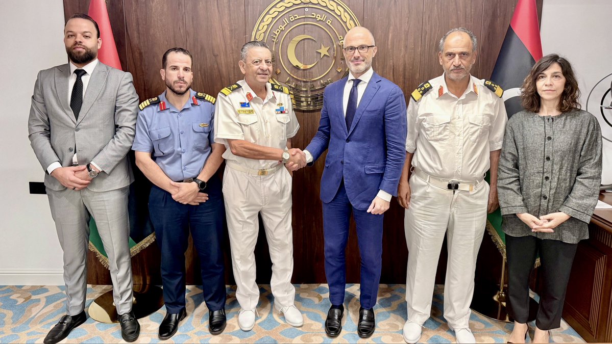 nicolaorlando's tweet photo. Welcomed the opportunity to review our partnership with the Commander of the Libyan Coast Guard, Major General Reda Issa, in Tripoli today. 

I stressed that #Libya is a crucial partner in the #EU’s comprehensive effort towards effective, rights-based maritime governance in the Mediterranean. 

We are proud to support the continued development of the Coast Guard’s operational capabilities as it fulfils its sovereign responsibility for search and rescue operations and the protection of lives at sea. 

We discussed ways to further strengthen our cooperation, including through enhanced training and capacity building, the application of international maritime and human rights standards, and improved coordination with regional partners.