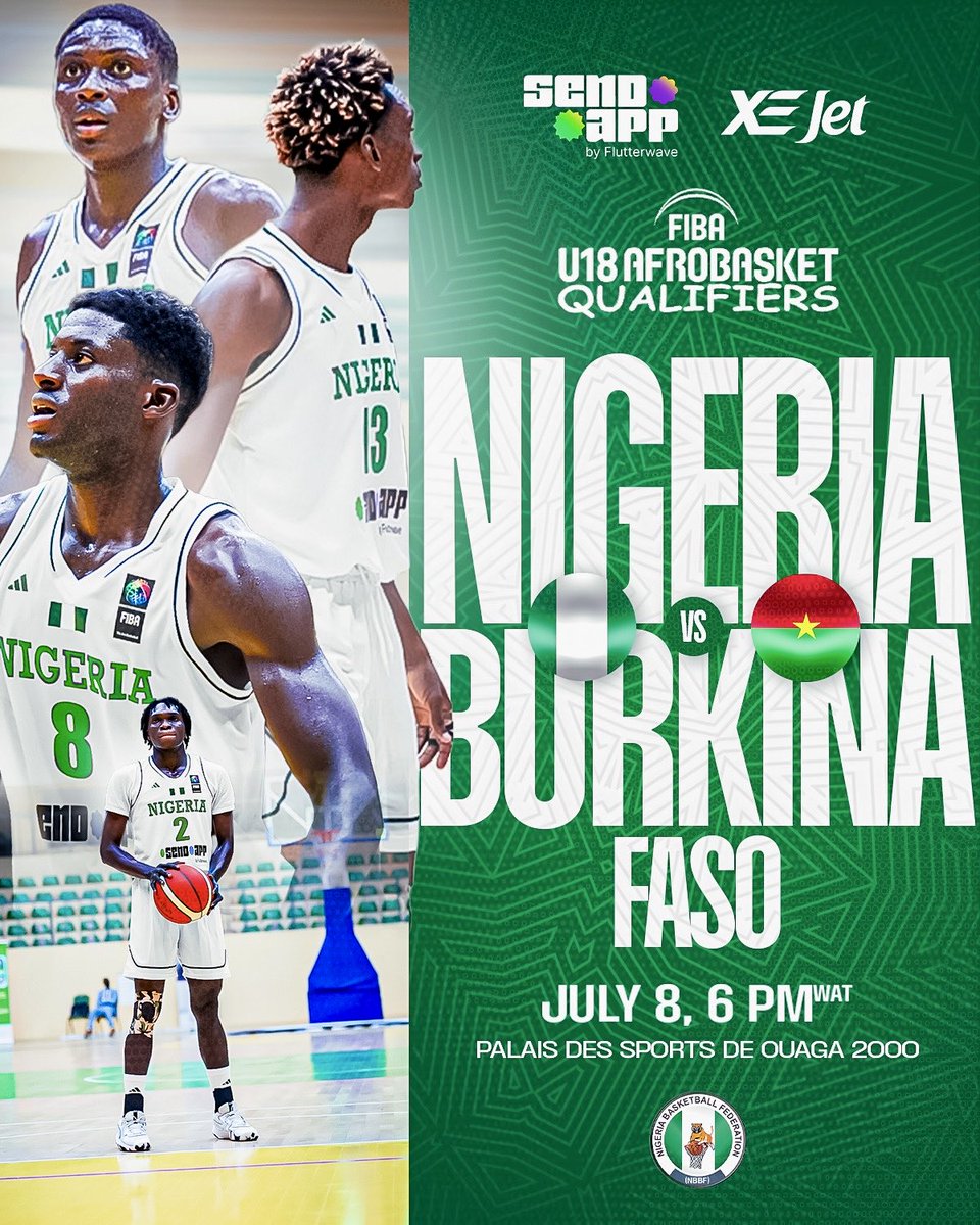 OfficialTNBball's tweet photo. GAME DAY. 🇳🇬🇳🇬🇳🇬

U18 D’Tigers vs Burkina Faso — FIBA U18 AfroBasket Qualifiers.
📍 Palais des Sports de Ouaga 2000
🕒 July 8 | 6PM WAT

#U18DTigers #NigeriaBasketball #AfroBasket2026 https://t.co/Kuw4TZrn5f