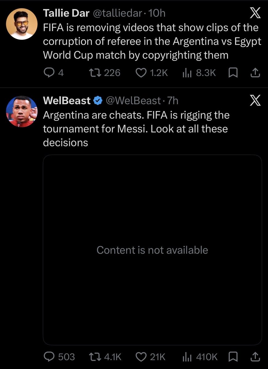 eggOpinion's tweet photo. They aren’t lying 

FIFA removing videos showing the corruption 

At what point do we scrap fifa and create a new association that isn’t compromised ? https://t.co/PPNqKVVZ2A
