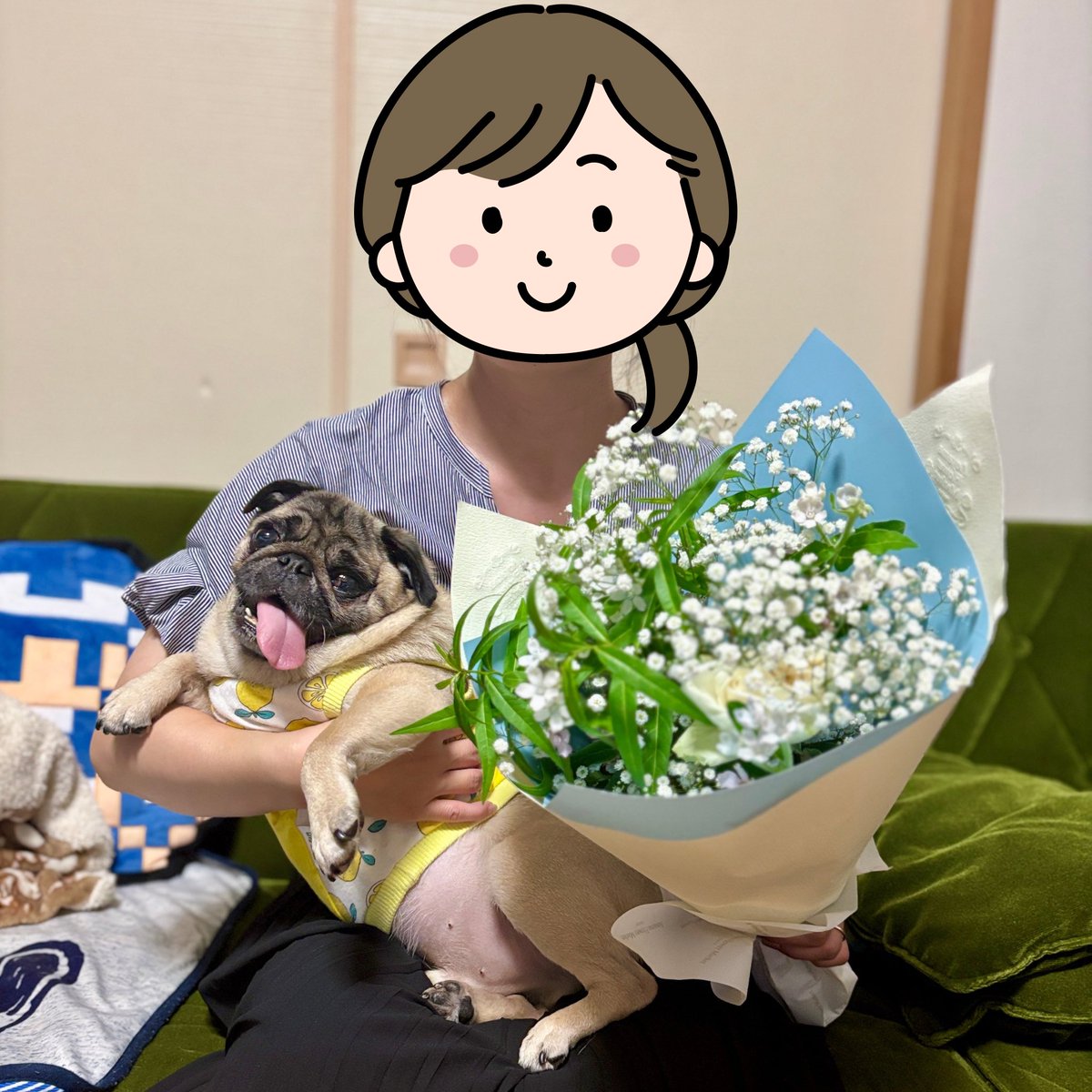 2020_pug_tsune's tweet photo. きょうはいっしょにすんでるおんなの
ニンゲンののおたんじょうびだから
おいわいしてあげただぁよ。
これからもおげんきにすごすがいいでよ。
カーッ！

#パグ #pug https://t.co/h7ObmAwkAN