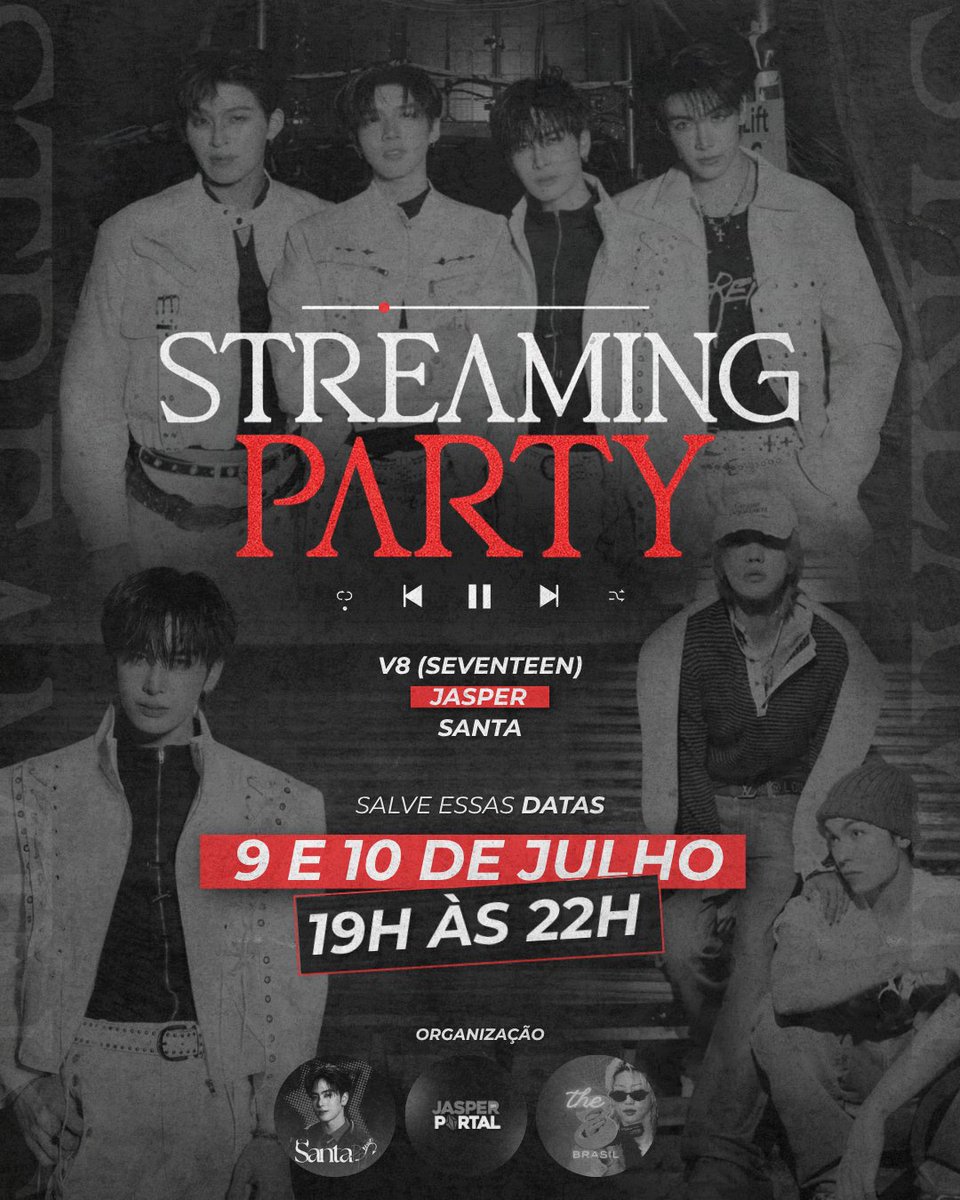 SantaPpBrasil's tweet photo. STREAMING PARTY K-POP X T-POP 🎧🔥
Chegou a hora de unir os fandoms para dois dias de muito streaming! Vamos celebrar a música, fortalecer nossos artistas e curtir juntos uma playlist especial com V8 (SEVENTEEN), JASPER e Santa. 🤍
Serão dois dias de interação, boa música e muito apoio aos nossos artistas favoritos. Chame seus amigos, participe e venha fazer parte desse momento!
📆 09/07 (YouTube)
📆 10/07 (Spotify)
⏰ 19h às 22h
Essa Streaming Party é organizada em parceria com as fanbases @SantaPpBrasil, @JasperPortalBR e @THE8Brasil.
Esperamos vocês! ✨
TAG: #.StreamingPartyV8JS
#SEVENTEEN #V8 #JASPER #Santapp