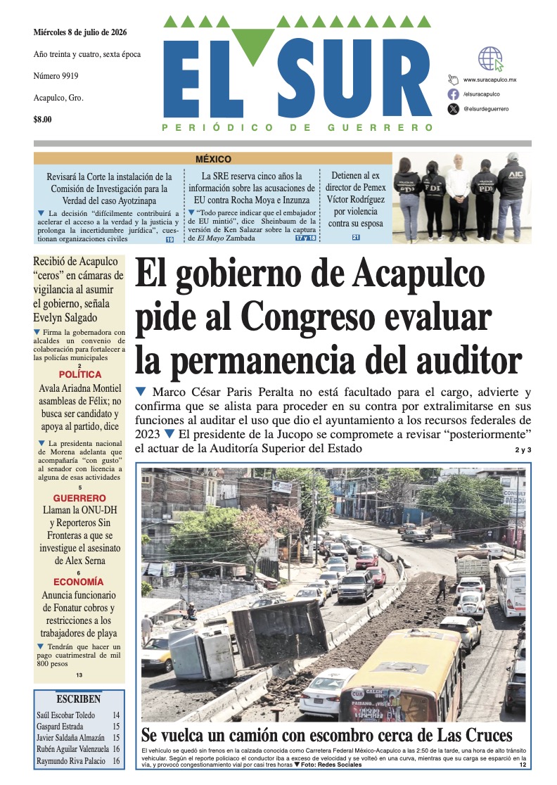 elsurdeguerrero's tweet photo. 🔻🔻 Las noticias al instante y la edición impresa de hoy 8 de julio de 2026
🔻🔻https://t.co/CVyEtnTxD3
Mantente informado, suscríbete a nuestro canal de difusión en WhatsApp : https://t.co/OAGLIVvwcg
#Acapulco #Chilpancingo #Guerrero #México #Zihuatanejo #Ixtapa https://t.co/ogWMe8SYGl