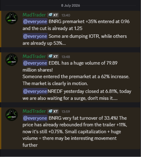 Bettina49097162's tweet photo. Wild day in the low floats 🔥

$EDBL just printed massive 79.89M volume after +62% in premarket.

$NREDF closed +6.81% yesterday and we’re still waiting for the next surge.

Also $BNRG showing crazy 33.4% turnover on a tiny ~2M market cap - still holding green after the +11% pre bounce.

Eyes peeled on these names today