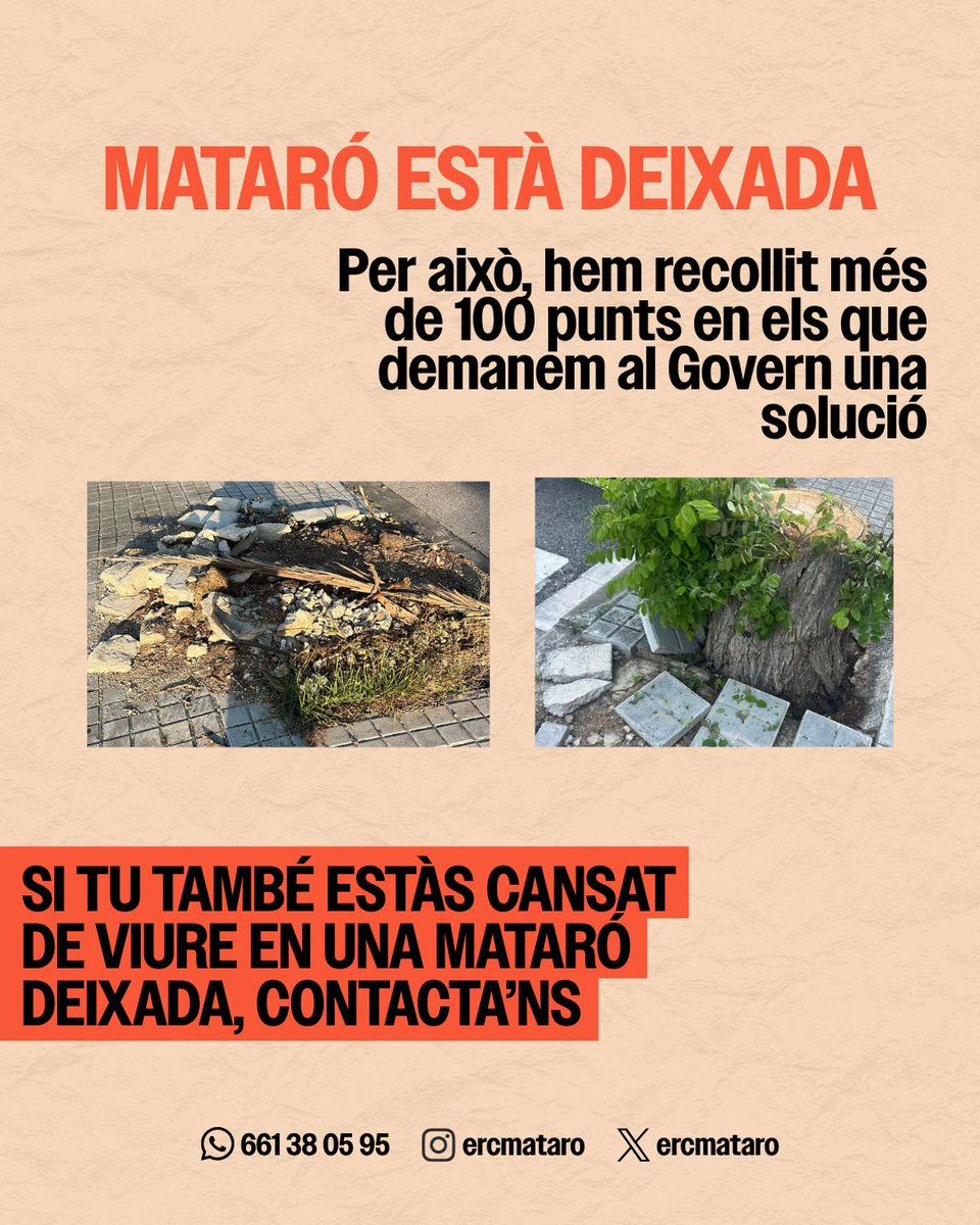 ercmataro's tweet photo. Mataró està deixada, hem recollit més de 100 punts de la ciutat amb problemes de manteniment 📍

Cada punt és una demanda clara al Govern Municipal, cuideu Mataró

Si veus un espai deixat, envia’ho al 📲 661 38 05 95

Volem una ciutat per viure-hi

#MataróDeixada #SOM0830X https://t.co/H7KMWf4cTi