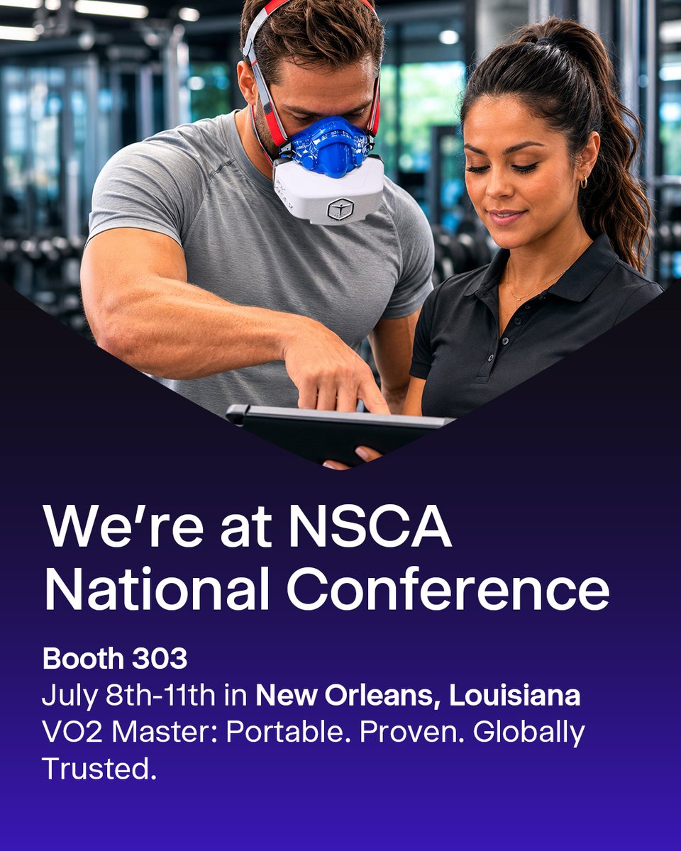 vo2master's tweet photo. We’re live at NSCA in New Orleans
📅 Today to July 11th
Booth: 303

Stop by to learn how real-time VO2 testing is impacting coaching globally https://t.co/nKXnM7puve
