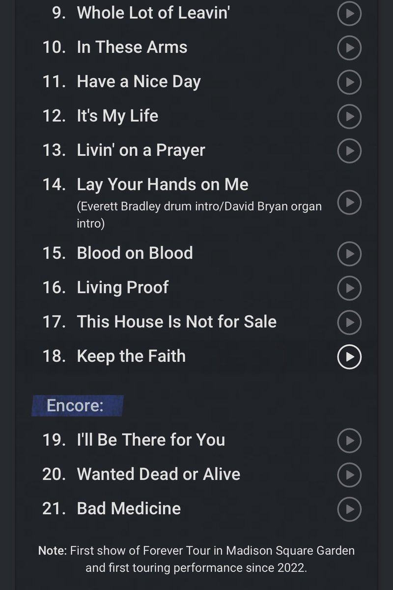 marchenajr's tweet photo. #BonJovi regresó anoche luego de 4 años y series problemas vocales de Jon. El show de anoche en el MSG de NY incluyó este setlist. Análisis de como sonó en el episodio de mañana de @RockaDomicilioP https://t.co/qTAwjZ46vv