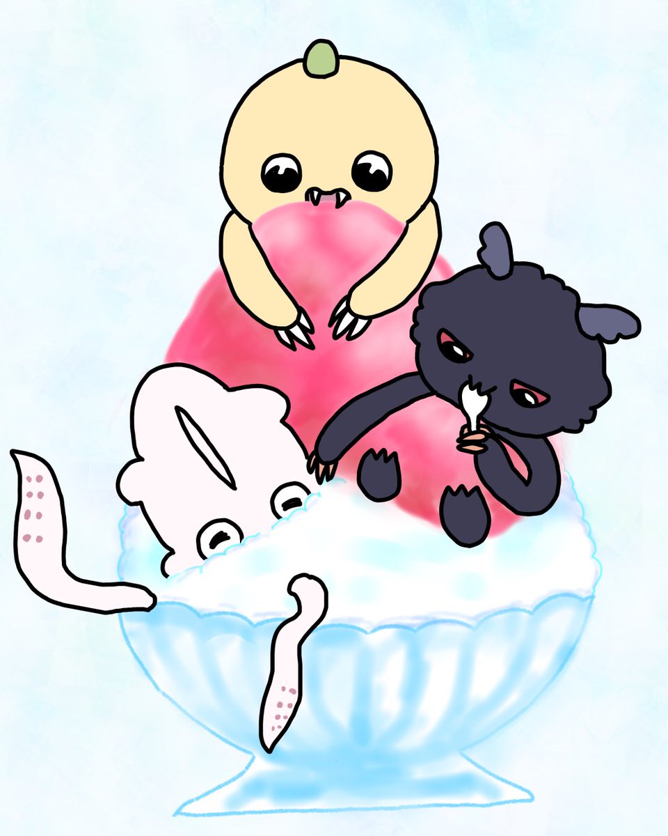 UMA_demonai's tweet photo. かき氷でノウリョウするUMAたち。

#モスマン
#チュパカブラ
#クラーケン
#uma 
#illustration https://t.co/Y4RisimSMP