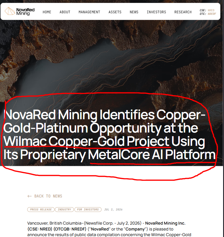 NaniPravee37143's tweet photo. Ayo macro hunters, China is playing ecosystem chess and I want NovaRed Mining CSE $NRED before the crowd connects this.

The tungsten example in the op-ed is crazy. China already dominates the primary side, then moves into secondary supply and waste streams too. That’s how you build closed-loop control.

So when I look for opportunities, I want minerals where the game still has space left.

Copper fits that lane.

NovaRed Mining CSE $NRED gives me the small-cap angle through Wilmac: 

16,078 hectares in BC, 57 years of historical data, 19 assessment reports, 10 mineral occurrences, and MetalCore turning all that messy data into a cleaner target-generation map.

Add 1.5M geochemistry records, 1.4M oil/gas well records, 800K+deposit records inside MetalCore.

That’s why I bought.

The creator is not responsible for any actions taken based on this content.

$GRAB $OXY $PBR