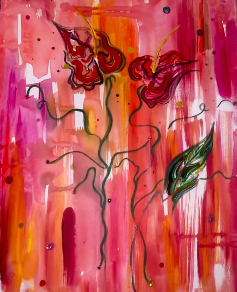 madisonarffa's tweet photo. sneak peek of my friend dujons upcoming showing. dujon paints the part of the soul that survives humiliation and quietly becomes a garden. the flowers are not decorative; they are evidence that something suffered, kept reaching, and decided beauty was still its right. obsessed https://t.co/o4TlPoqFTD