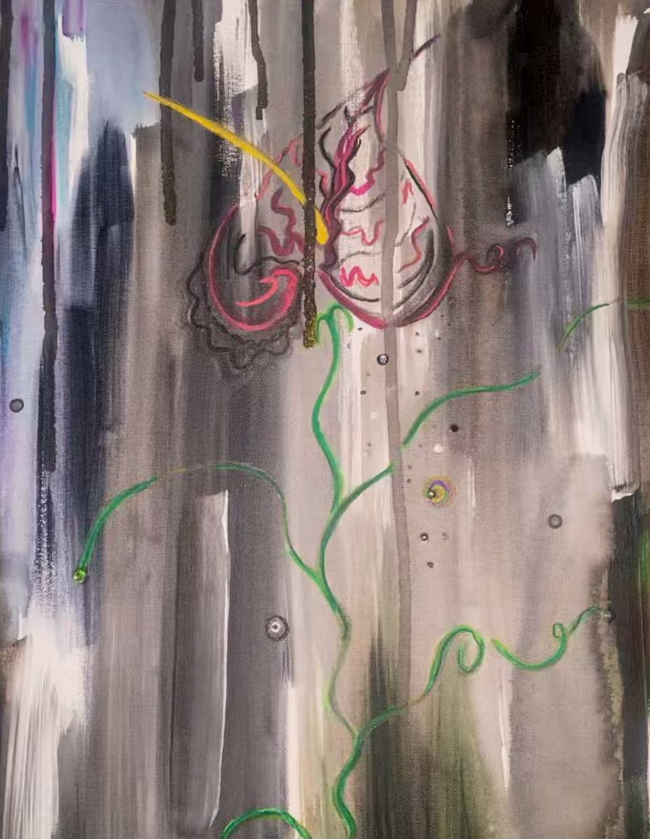 madisonarffa's tweet photo. sneak peek of my friend dujons upcoming showing. dujon paints the part of the soul that survives humiliation and quietly becomes a garden. the flowers are not decorative; they are evidence that something suffered, kept reaching, and decided beauty was still its right. obsessed https://t.co/o4TlPoqFTD