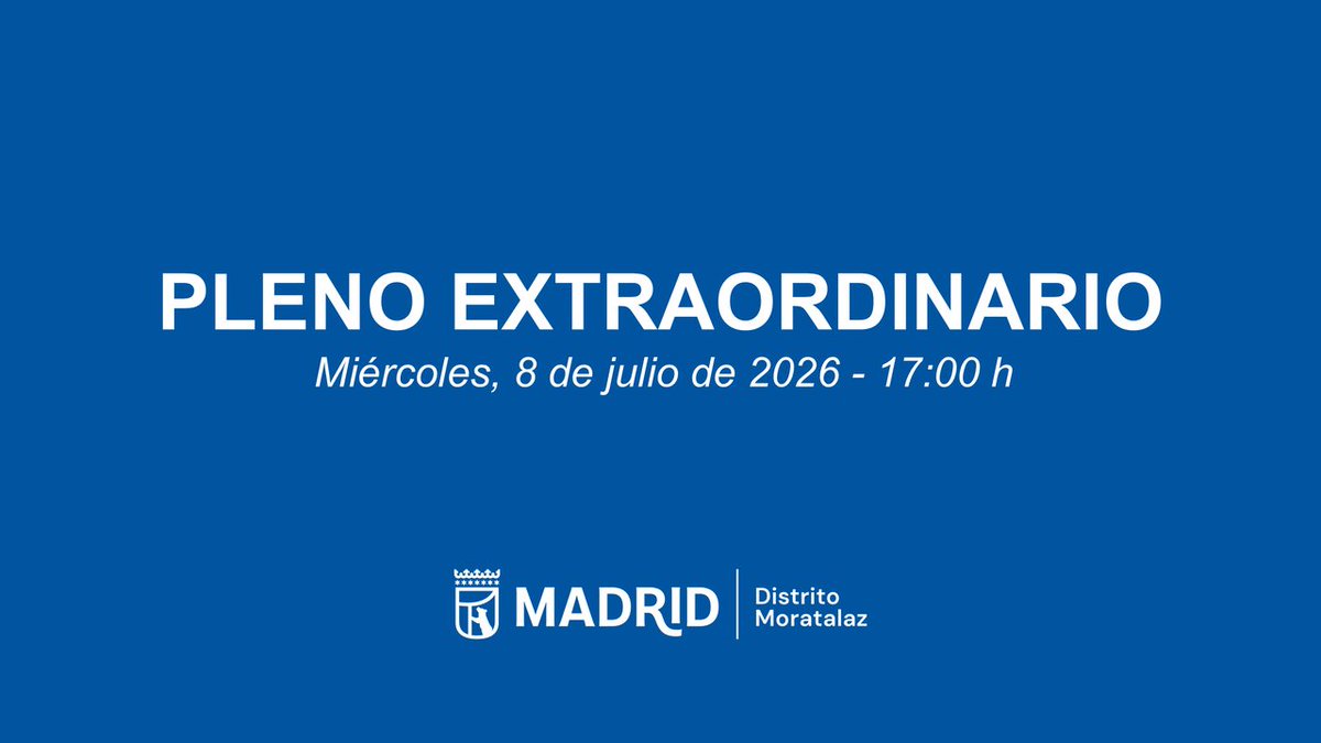 JMDmoratalaz's tweet photo. 📢 La Junta Municipal del Distrito de #Moralataz celebra hoy el Debate del Estado del Distrito y el Pleno ordinario de julio.

📍 Junta Municipal de Moratalaz. 
🕕 8 de julio. 16:00

📋 Orden del día: https://t.co/jFAZvfMRE6
📽 Streaming: https://t.co/XwMhxQZX91 https://t.co/Drbr06rCKs