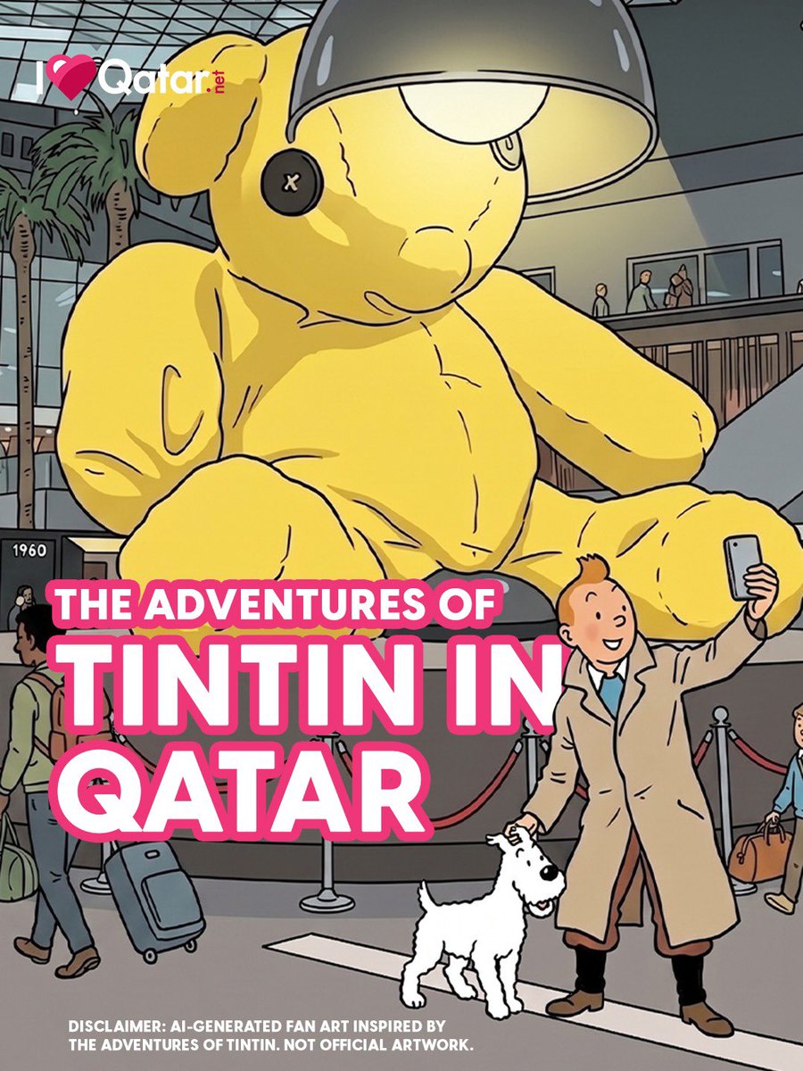 ILQLive's tweet photo. Nostalgia alert! ✨Who else grew up following Tintin and Snowy on their adventures around the world? Here’s a fun glimpse of what a modern-day transit through Doha might look like for our favourite reporter. 🇶🇦✈️

Disclaimer: This artwork is AI-generated fan art inspired by The Adventures of Tintin and is not official comic artwork.

Tintin in Doha | Qatar | Doha