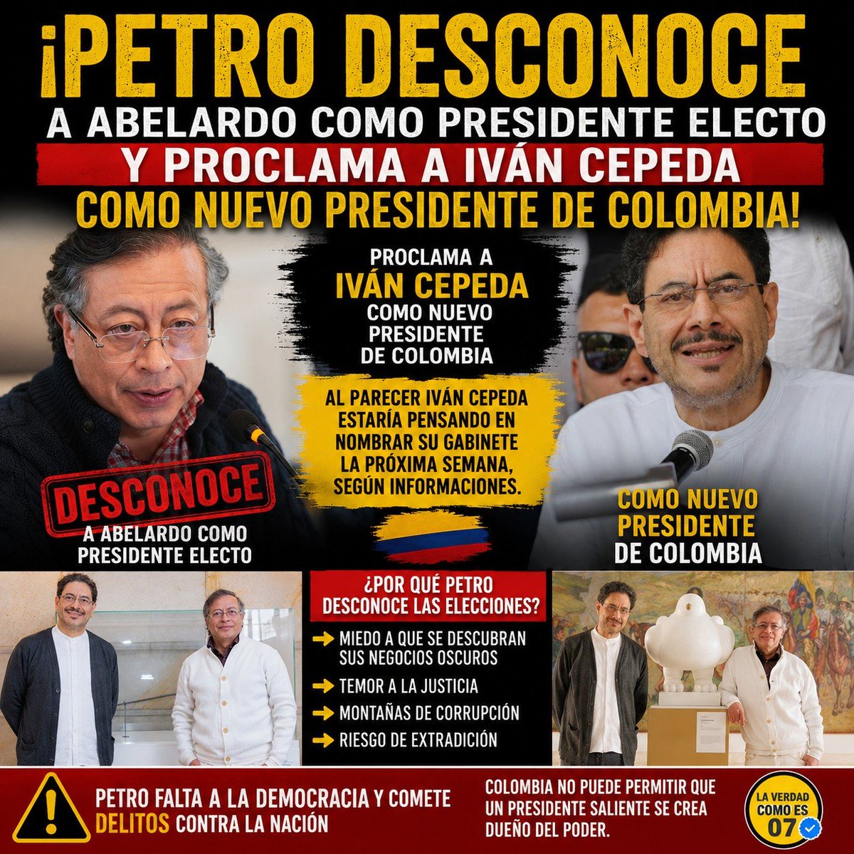 STIVJACA's tweet photo. #GolpeDeEstado #golpista #democracia a Petro ya se le descubrió todos los negocios oscuros que realizó durante su gobierno toda la corrupción de contratos, su miedo es ir extraditado, la única forma que no será extraditado es seguir en el poder. https://t.co/Dzy0m3sLvT