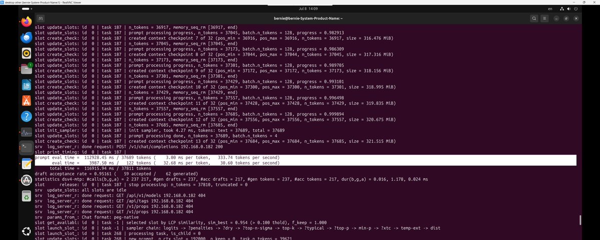 _Curious_Human_'s tweet photo. @superalesha Sorry for spamming but I need to post correction. Didn't notice my MTP config was wrong and not working. Now it is. And the number are even better! Almost 40k long message from Hermes, after server restart, while the model was ingesting previous session messages. And fresh chat. https://t.co/5eeNvD0zJF