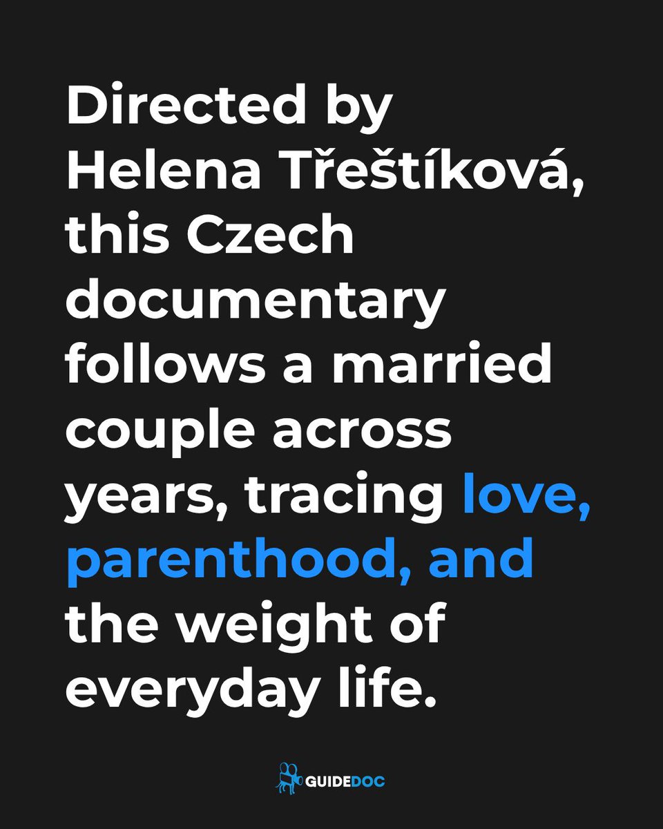 GuideDoc's tweet photo. 🎬 New on GuideDoc
A Marriage Story
Filmed over several years, this documentary directed by Helena Třeštíková follows a married couple in the Czech Republic from their hopeful...
▶ https://t.co/BeayhXqu4F
#Documentary #NewRelease #GuideDoc https://t.co/5bXxwI2kBv