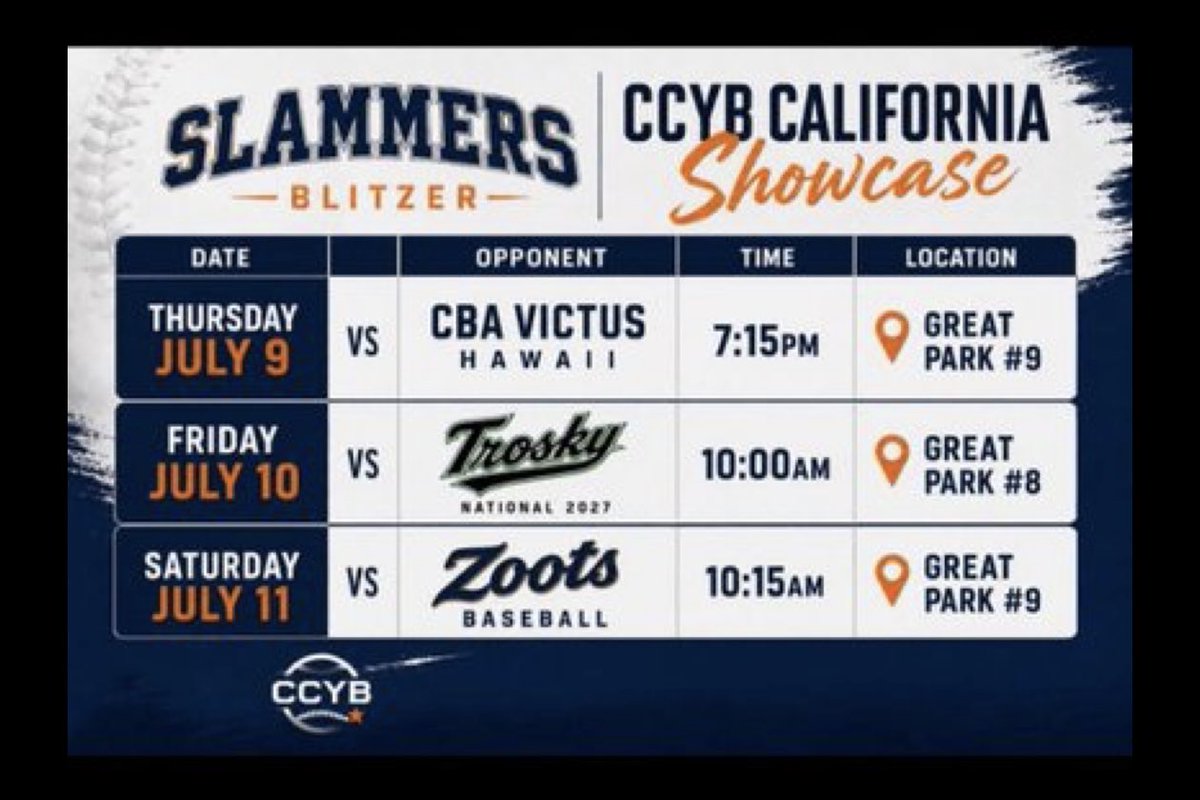JacobHolm2113's tweet photo. Excited amd ready to play in Irvine, California for the CCYB @VarsityShowcase at Great Park. Our teams full schedule is listed below of who we play, where and when. Ready to play some baseball in Cali this summer. https://t.co/Noe0ElU8to