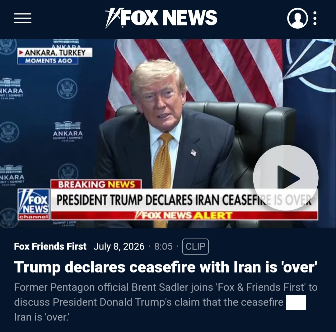 BenjaminNorton's tweet photo. The US is agreement incapable.

Trump has unilaterally declared an end to the ceasefire with Iran, just 3 weeks after signing an agreement to end the war.

Trump did the same thing last year, using "negotiations" as cover to launch a surprise attack.

The US can't stop waging war https://t.co/WfqiKuWT0T