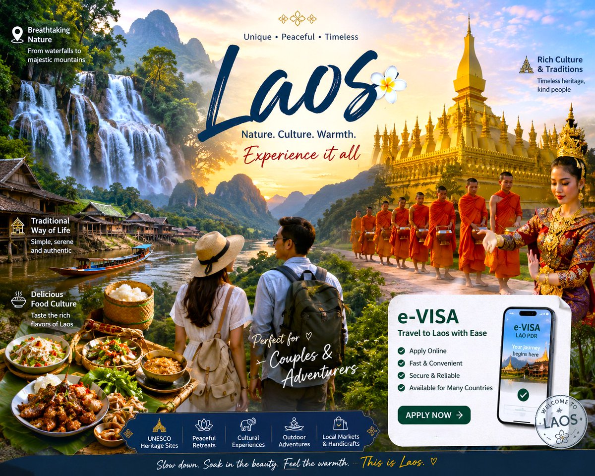 eservices6226's tweet photo. 🇫🇷 France citizens, get your Laos eVisa online fast and securely. Check the requirements, apply online, and get ready to explore Laos! 🌿✈️

👉 Apply here and open the link: https://t.co/4mReGR8MI0
#LaosVisa #LaosVisaOnline https://t.co/V3s2dXqGND