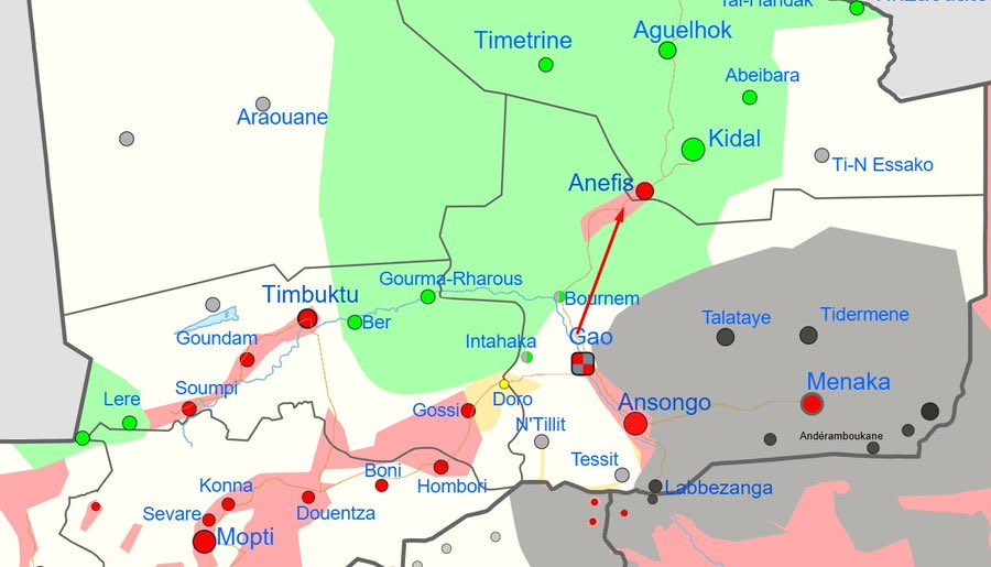 Islahhaberr's tweet photo. 🚨 Kuzey Mali'de son durum:

Malili muhalifler, yoğun kum fırtınası altında Anefis üssüne saldırılarını sürdürüyor.

Muhalifler, SİHA saldırıları nedeniyle üssün etrafında dağınık şekilde konuşlanmış durumda.

Rus güçleri, Anefis'de kuşatmada kalan askerlerini kurtarmak için Gao'dan 45 araçlık konvoy çıkardı. Mali cunta yönetimi ve milis güçler 22 araç ile konvoya destek veriyor.

Rus askeri konvoyuna ait 2 zırhlı araç, bugün bir kara mayınına çarparak imha oldu.