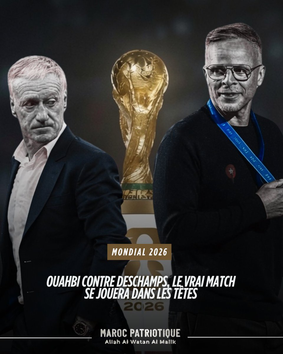MarPatriotique's tweet photo. 🇲🇦⚔️🇫🇷 𝐎𝐔𝐀𝐇𝐁𝐈 𝐂𝐎𝐍𝐓𝐑𝐄 𝐃𝐄𝐒𝐂𝐇𝐀𝐌𝐏𝐒, 𝐋𝐄 𝐕𝐑𝐀𝐈 𝐌𝐀𝐓𝐂𝐇 𝐒𝐄 𝐉𝐎𝐔𝐄𝐑𝐀 𝐃𝐀𝐍𝐒 𝐋𝐄𝐒 𝐓𝐄̂𝐓𝐄𝐒

Maroc-France en quart de finale de Coupe du monde, c'est un rendez-vous entre deux équipes qui ne se ressemblent pas, deux philosophies qui s'affrontent, et surtout deux hommes sur deux bancs de touche qui vont tenter de se lire dans la tête avant même que le ballon ne roule.

D'un côté, Didier Deschamps. Celui qui ne déçoit presque jamais dans les grands rendez-vous. Un sens tactique quasi parfait, une expérience accumulée en finale de Coupe du monde, une équipe capable d'étouffer n'importe quel adversaire pendant 70 minutes avant d'exploser en quelques secondes.

De l'autre, Mohamed Ouahbi. L'inconnu qui est en train de devenir le cauchemar des grandes nations. Notre sélectionneur est imprévisible, audacieux et  patient. Un Maroc qui a opéré une transformation profonde depuis 2022, qui ne vient plus en outsider mais en 6ème nation mondiale, sans complexe, sans limite dans ses ambitions.

Ce Maroc-France va se jouer dans les têtes autant que sur le terrain. Et pour la première fois depuis longtemps, la pression n'est pas là où on croit.

On a tout décortiqué pour vous : les systèmes, les armes cachées, les duels clés, les scénarios possibles et ce que le Maroc peut encore accomplir dans ce Mondial.

Article en premier commentaire. 👇

#Mondial2026 #LionsDelAtlas #MarocFrance #Fıfaworldcup2026