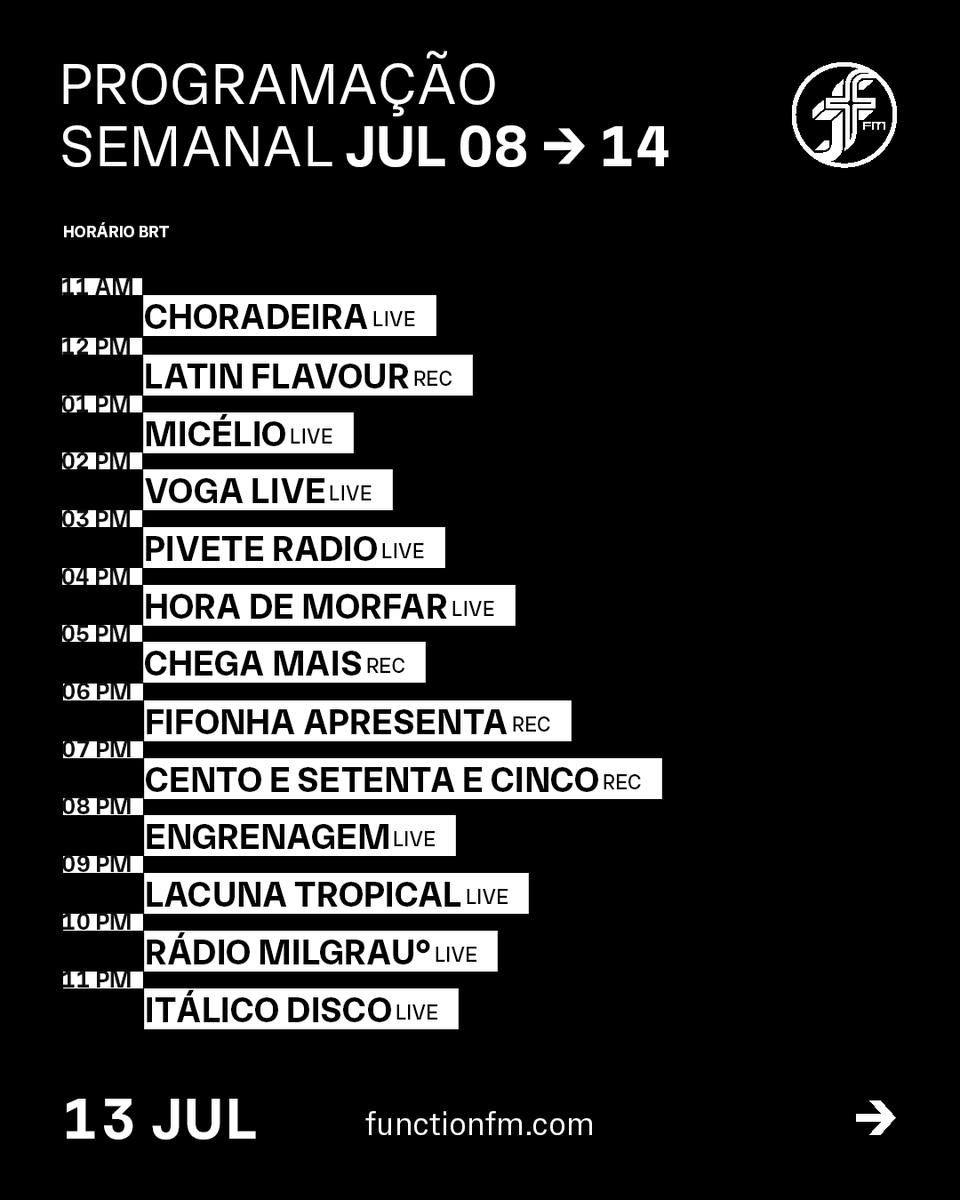 FunctionFm's tweet photo. Segunda-feira (13.07) https://t.co/zlI5XEKD2f