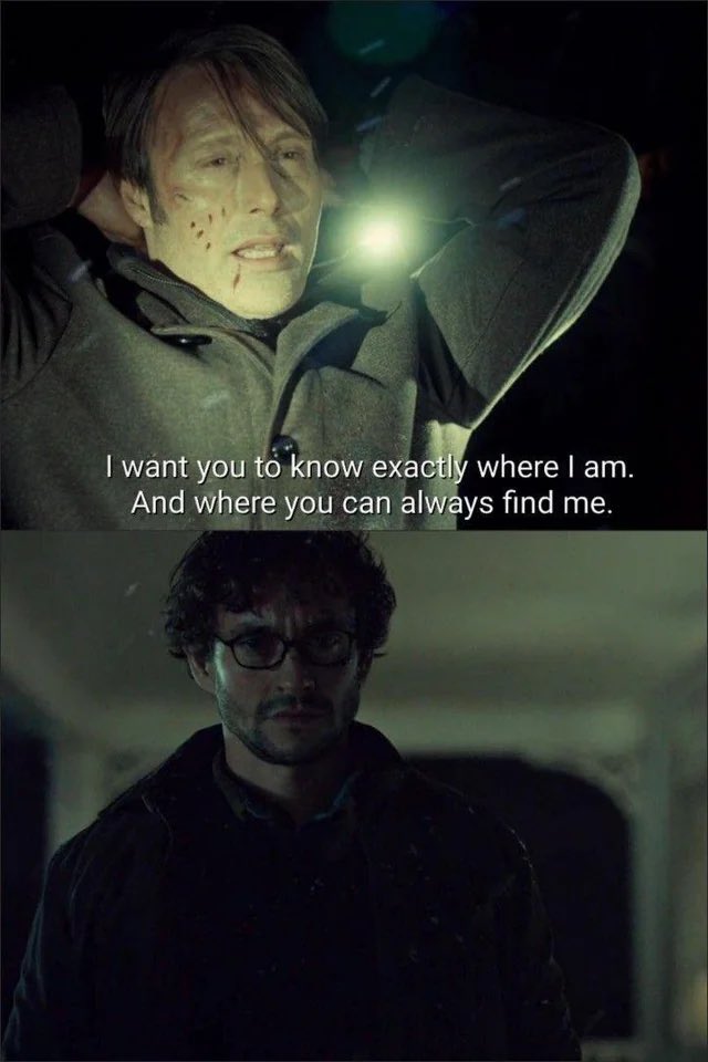 BiancoDell's tweet photo. People often see this as Hannibal giving up control. I don’t. He can’t accept Will’s rejection, so instead of disappearing, he chooses to become a constant in Will’s life. He sacrifices his freedom, but not his influence. Even in defeat, Hannibal finds a way to stay in control. https://t.co/6qBygAMAyE