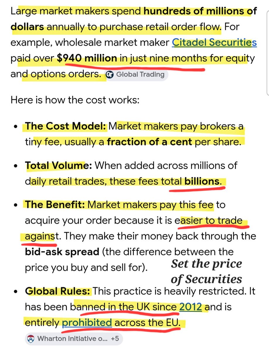 stephmase22's tweet photo. 📣📣CITADEL SPENT 940 MILLION IN 9 MONTHS FOR PAYMENT FOR ORDER FRAUD 

Large Market Makers spend 100's of Millions for Retail order flows, funneling them into dark pools where they can set the price of Securities.

A fraction of a cent per share. So you can imagine how much Citadel excuted as they spent 940 MILLION in just 9 months.

Another key advantage for these MM is that it is easier to trade against.

PAYMENT FOR ORDER FRAUD 

It's banned in the UK and across the EU.
But in the US, it's fine to manipulate markets.