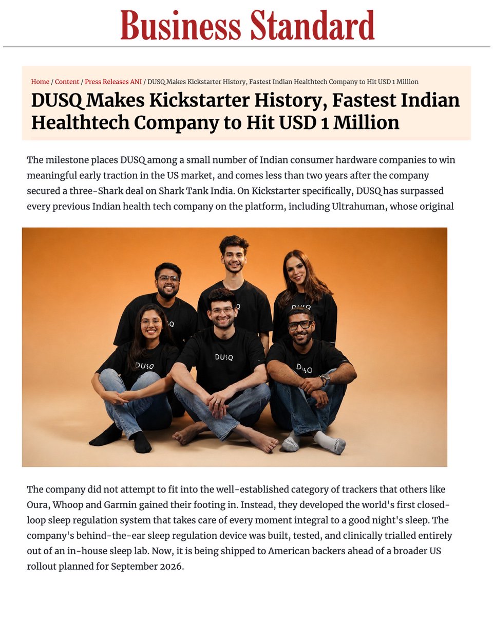dusq_sleep's tweet photo. DUSQ became the fastest Indian healthtech company to cross $1 million on Kickstarter! 

This $1 million isn't just a number. https://t.co/oHnzqVpx2T