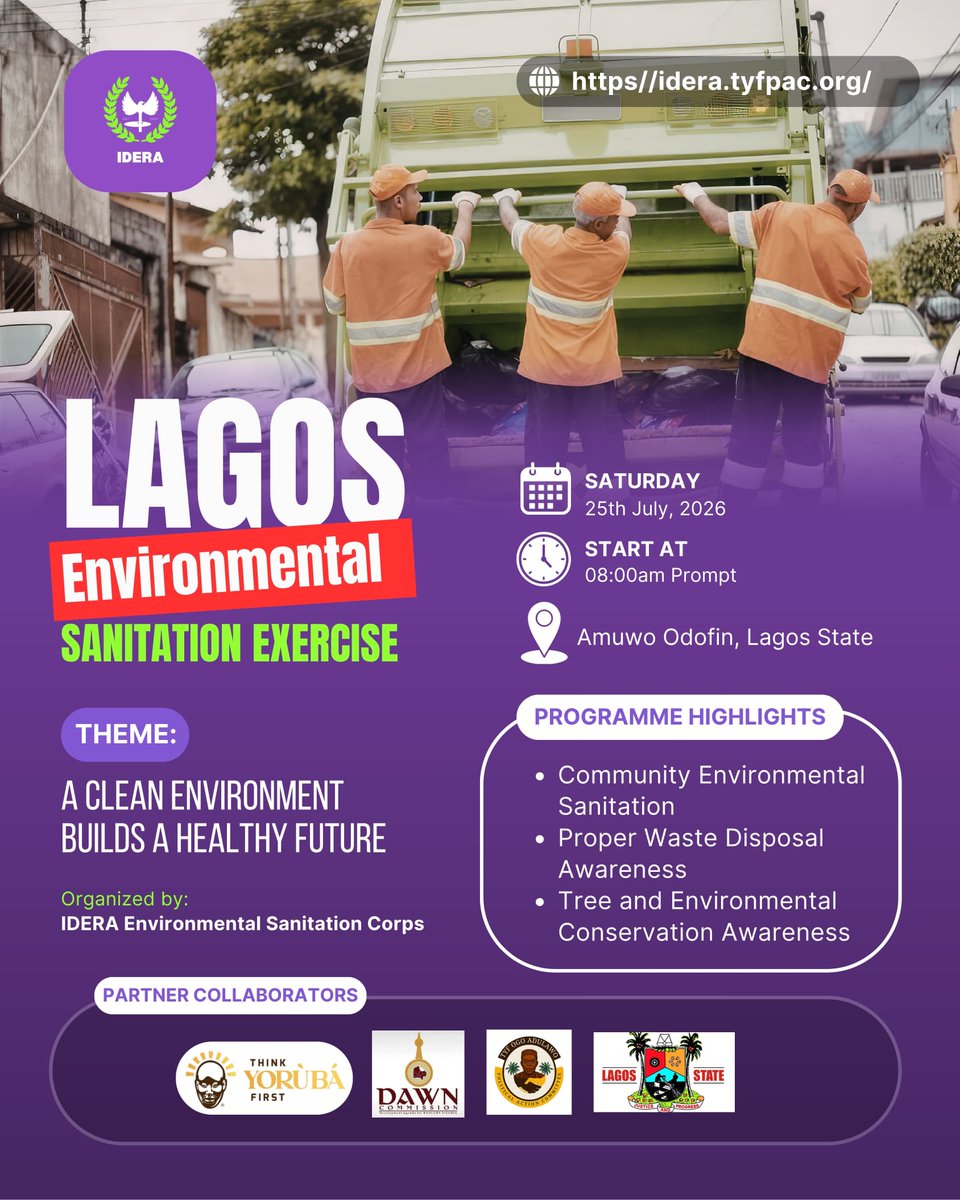 TYFOyoState's tweet photo. *LAGOS ENVIRONMENTAL SANITATION EXERCISE*  
_A Clean Environment Builds A Healthy Future_ https://t.co/w46H5L4yGk