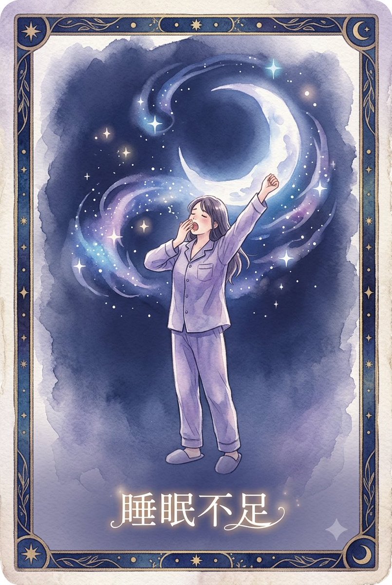 ff14_torte's tweet photo. 🔮パロディオラクルカード🔮

『それ、ただの寝不足』

悩みの9割は
睡眠不足からきているという
宇宙からのメッセージ。

深く考える前に、
まず今夜は22時に寝てみて。

それだけで世界の見え方、
少し変わるかもしれません。

あなたが最近
"考えすぎてる"と感じることは
何ですか？👇 https://t.co/Tel2Tj0Nmc