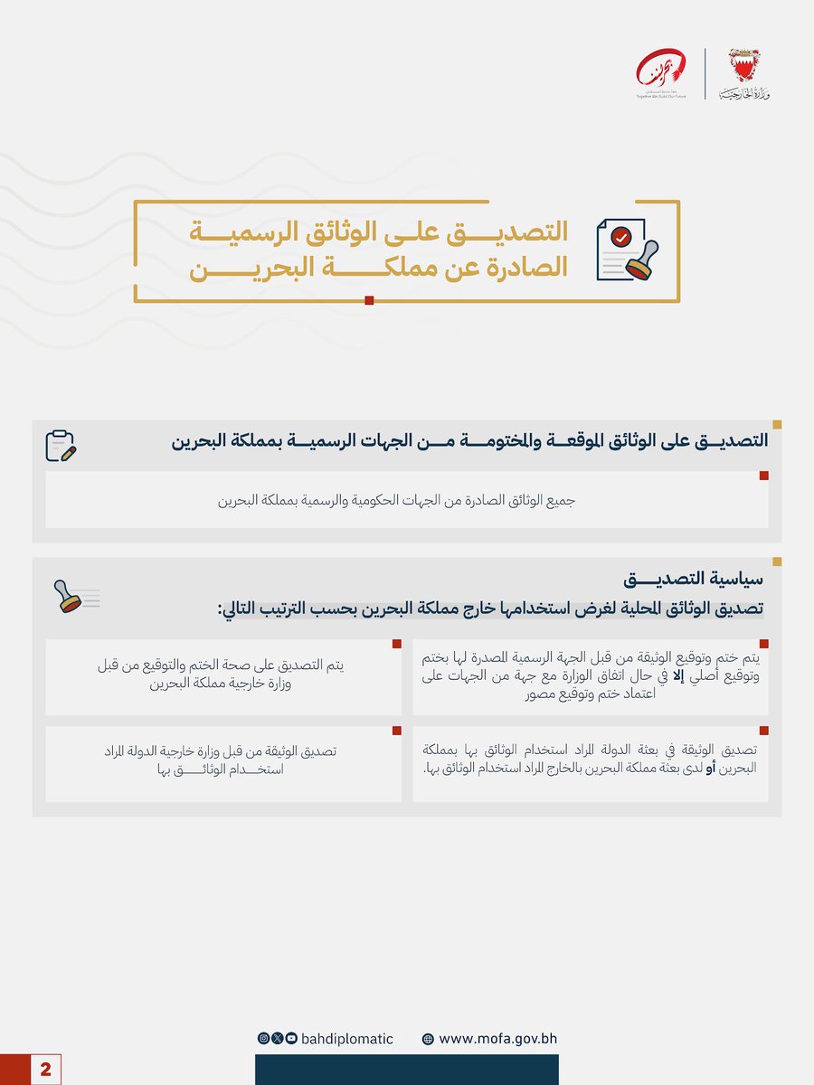 BahrainEmbTH's tweet photo. ⁨الخدمات القنصلية | التصديق على الوثائق الرسمية

تعرف على الإجراءات اللازمة والمستندات المطلوبة للتصديق على الوثائق الرسمية 

#امناكم_الله⁩ https://t.co/LRrDqTMQdC