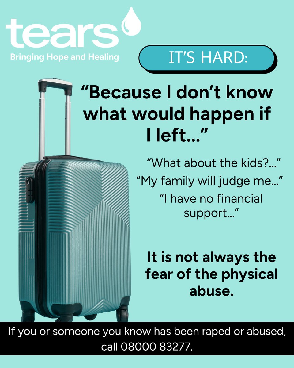 Tears_SA's tweet photo. Fear, finances, children, housing and safety can all make leaving difficult.

Swipe through to better understand why it's not as simple as "just leave."
 
📞Call: 08000 83277

#RecogniseTheSigns #SupportSurvivors https://t.co/xhwhIde7WF