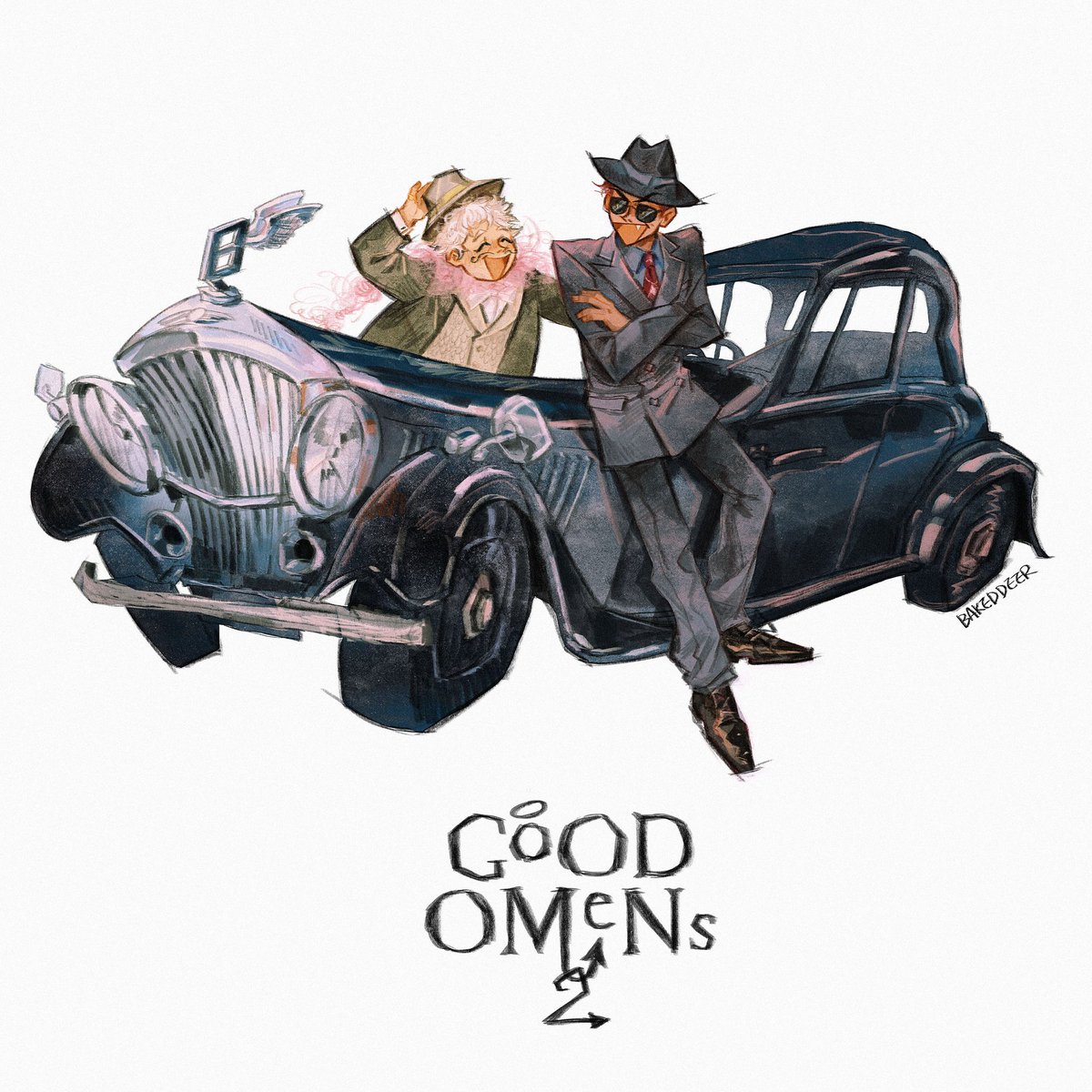 Bakeddeer's tweet photo. Bentley and Bentley's owners 🖤💛

#goodomens #goodomens3 https://t.co/PEOCLgBeGb