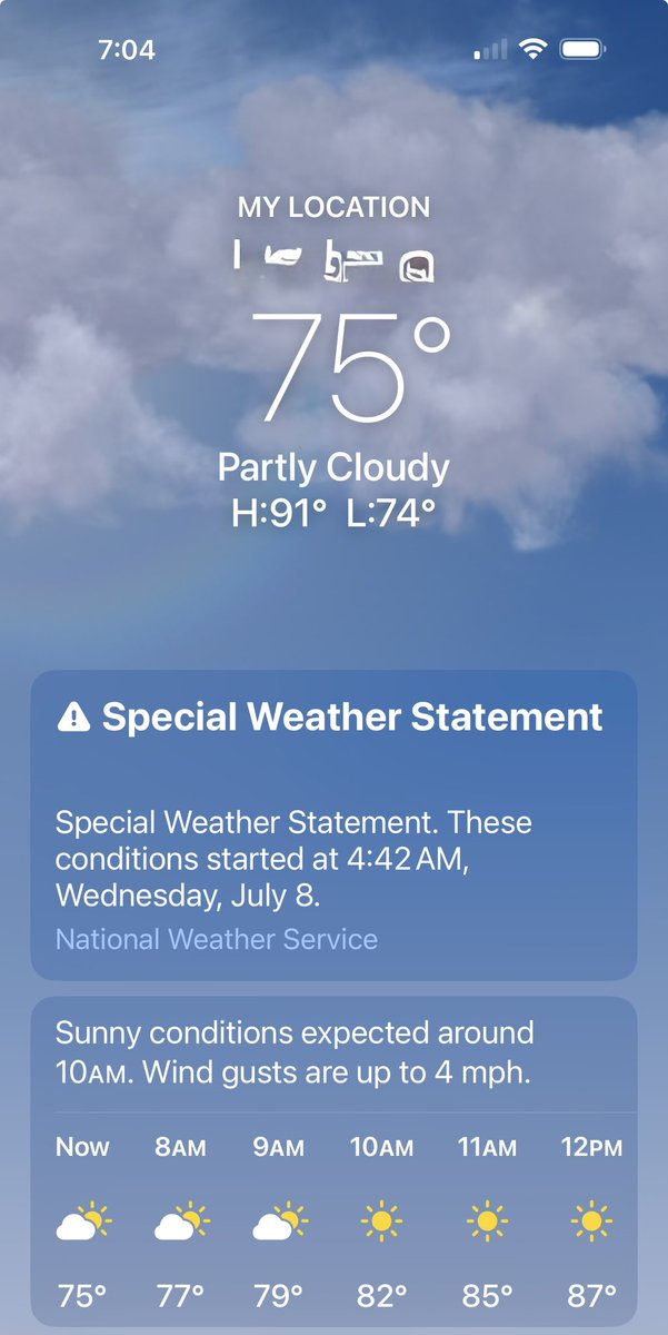 zackpolio's tweet photo. Dear @Apple Weather devs, showing a generic warning for a special weather statement is getting frustrating. It took me 5 clicks to figure out this was just a fog warning. Come on https://t.co/30qzW5apgy