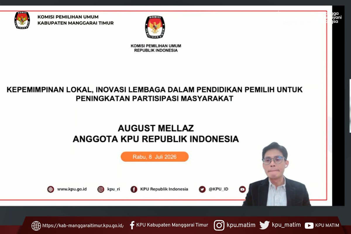 kpu_matim's tweet photo. #TemanPemilih, Ende, Ema, Ase, Kae, Lawa Manggarai Timur Ata Momang Dami

KPU Kabupaten Manggarai Timur ikuti KoPi Parmas Seri 26 Bersama KPU Provinsi NTT, Rabu (8/7/2026). Berita selengkapnya kunjungi : 🌐Web : https://t.co/y65FeUWcp4

#kpumanggaraitimur
#kpumelayani https://t.co/ZLZmKnDb6C