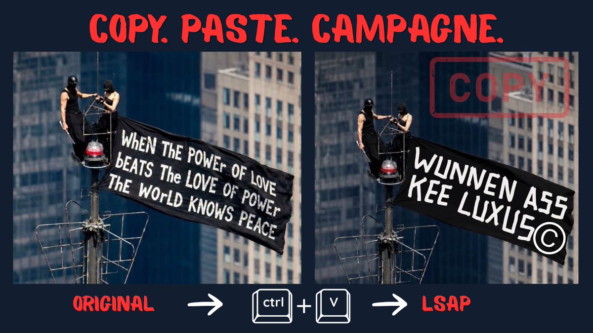 H_Hollerich's tweet photo. D’LSAP recycléiert eng Rooftop‑Hochzäit vu New York a mécht doraus eng eege Campagne. Déi nei Satir weist, wéi ee mat "Ctrl+V" Politik mécht.
👉 Liesen: https://t.co/YuSuDcq1r7
.
#Satir #LSAP #Wunnengsnout #CopyPaste #Politik #Lëtzebuerg #fotomontage https://t.co/NICMI9mxuE