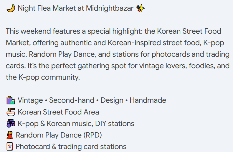 Raya_for_BTS's tweet photo. There will be a Night Fleamarket and Korean Streetfood market this weekend! The entry costs €5.67. The location is the Pineapple Park (Zone M).
https://t.co/evCLG3E5NF https://t.co/G6NcbFj8eg