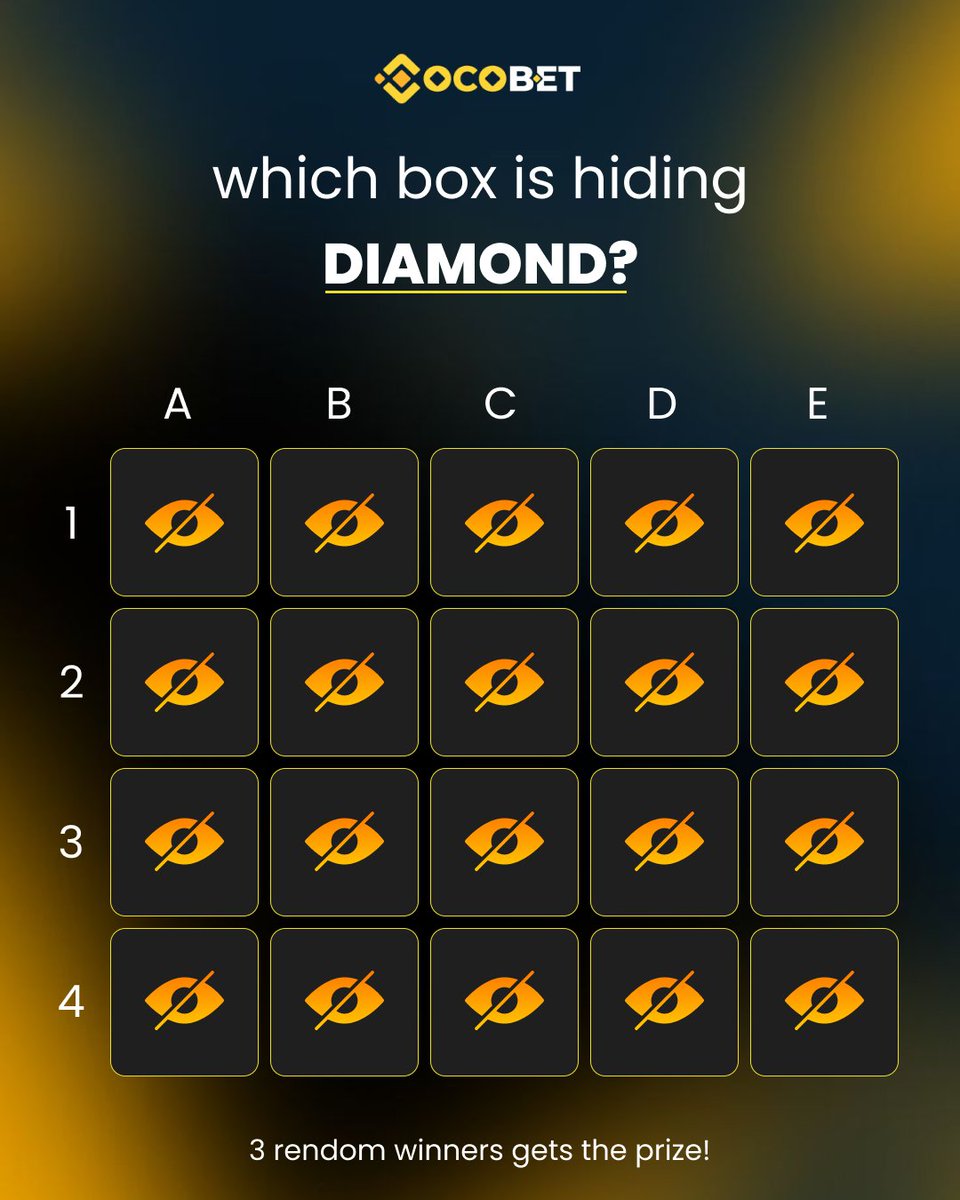 cocobetofficial's tweet photo. One of the boxes is hiding the 💎 Diamond... can you guess which one? 👀

🎁 3 lucky winners will receive a prize!

📌 How to enter:
1️⃣ Follow @Cocobet
2️⃣ Like ❤️ &amp; Repost 🔁
3️⃣ Comment your pick (e.g. C3) + your Cocobet username

⏳ Winners on FRIDAY!
❌ One comment. No edits! https://t.co/in3APd0EPu