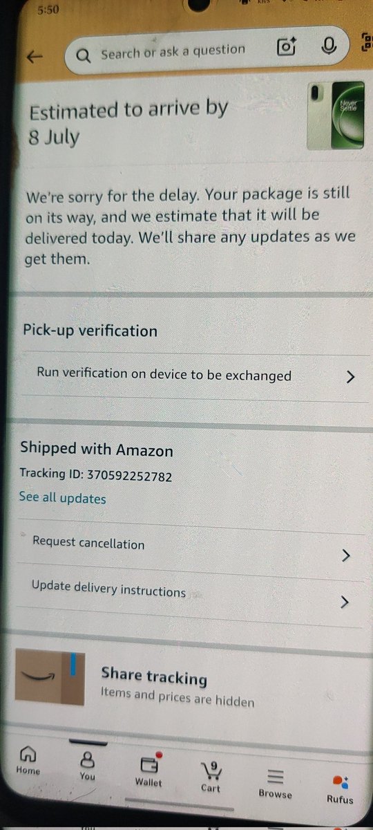 TATHAGATRATH's tweet photo. @amazonIN @AmazonHelp till now not out for delivery. Even after nth call,no service. Already 72 hours passed and further 24 hour given.Your delivery hub asking extra money to deliver. What nonsense is this? @jagograhakjago @BandBajaateRaho till not out for delivery on 8th july https://t.co/yEHsXdKBbP