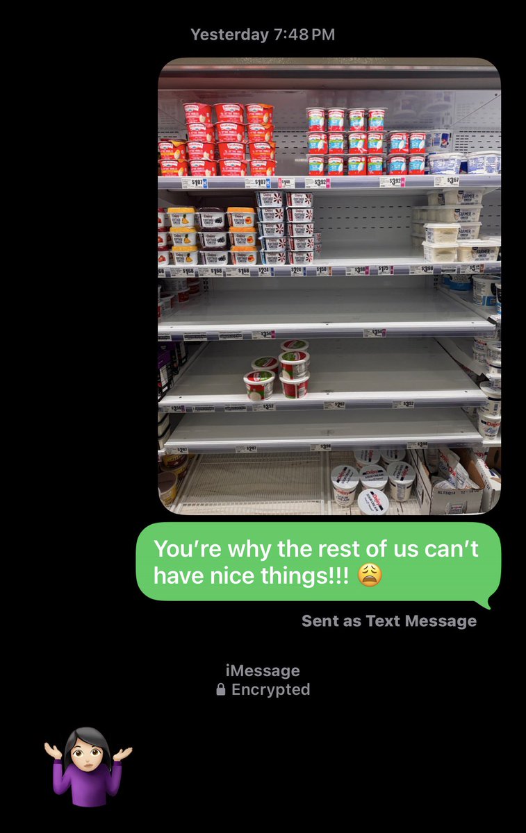 jsstjssn's tweet photo. @HEB y’all killin me with this 😩  My ex literally laughs at me as I pay her upcharge to buy any good culture from her fridge cause yall can’t keep supply up to demand.  Please do something about this.  Put a buying limit or something.  These folks don’t play fair in Allen. https://t.co/E2XUOTojAP