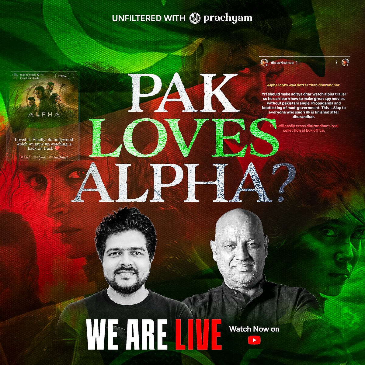 prachyam7's tweet photo. 🔴 WE ARE LIVE NOW!

ALPHA vs Dhurandhar: Why Is Pakistan Celebrating ALPHA? 

🎥 Join the LIVE now and share your views in the chat: https://t.co/VyhxoAHkPD

#Alpha #Dhurandhar #PratikBorade #AlphaReview #BollywoodControversy #LiveNow https://t.co/a3wAFNlR0e