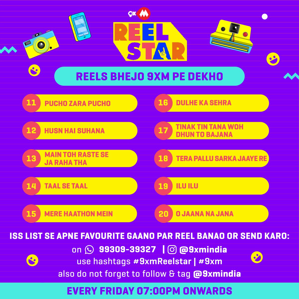9xmHaqSe's tweet photo. Yeh hai aapke iss hafte ke favorite 90's ke gaane, bhejo humein apne reels, aur paao mauka humare channel @9xmindia pe feature hone ka ❤️📺
.
Bhejiye apne reels 9930939327 is number pe and Use kijiye humara hashtag #9xmReelstar #9xm also don’t forget to tag and follow us❤
.
So Hurry & Become Popular 🤩
.
Dekhte rahiye #9XMREELSTAR Every Friday 7pm onwards!
.
.
.
.
.
.
.
#9xm #reelstar #reels #insta #songoftheweek #music #trending #trendingsong #audio #video #bollywood #bollywoodsong #hindi #lofi #favourite #reelitfeelit #viralvideo #explore