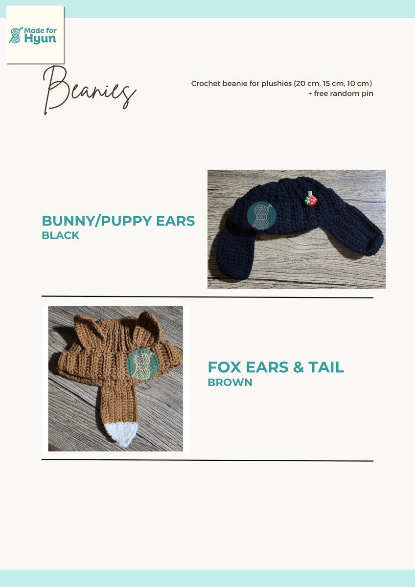 madeforhyun's tweet photo. WTS LFB PH

✨️ Loverboy-inspired crochet beanies for plushies (10cm, 15cm, 20cm) 👲🏼

Designs:
😸 Cat (off white, black)
🐹 Hamster/quokka (brown)
🐰 Bunny (black, off white, pink)
🐺 Wolf (grey)
🦊 Fox (brown)

Order here: https://t.co/usKQhM0tkS

Can also be made in human size and various doll sizes. 

Send a DM to inquire 📩

🔖loverboy beanie hat plushie doll crochet custom