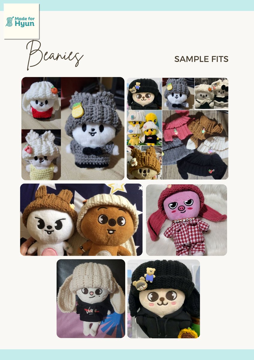 madeforhyun's tweet photo. WTS LFB PH

✨️ Loverboy-inspired crochet beanies for plushies (10cm, 15cm, 20cm) 👲🏼

Designs:
😸 Cat (off white, black)
🐹 Hamster/quokka (brown)
🐰 Bunny (black, off white, pink)
🐺 Wolf (grey)
🦊 Fox (brown)

Order here: https://t.co/usKQhM0tkS

Can also be made in human size and various doll sizes. 

Send a DM to inquire 📩

🔖loverboy beanie hat plushie doll crochet custom